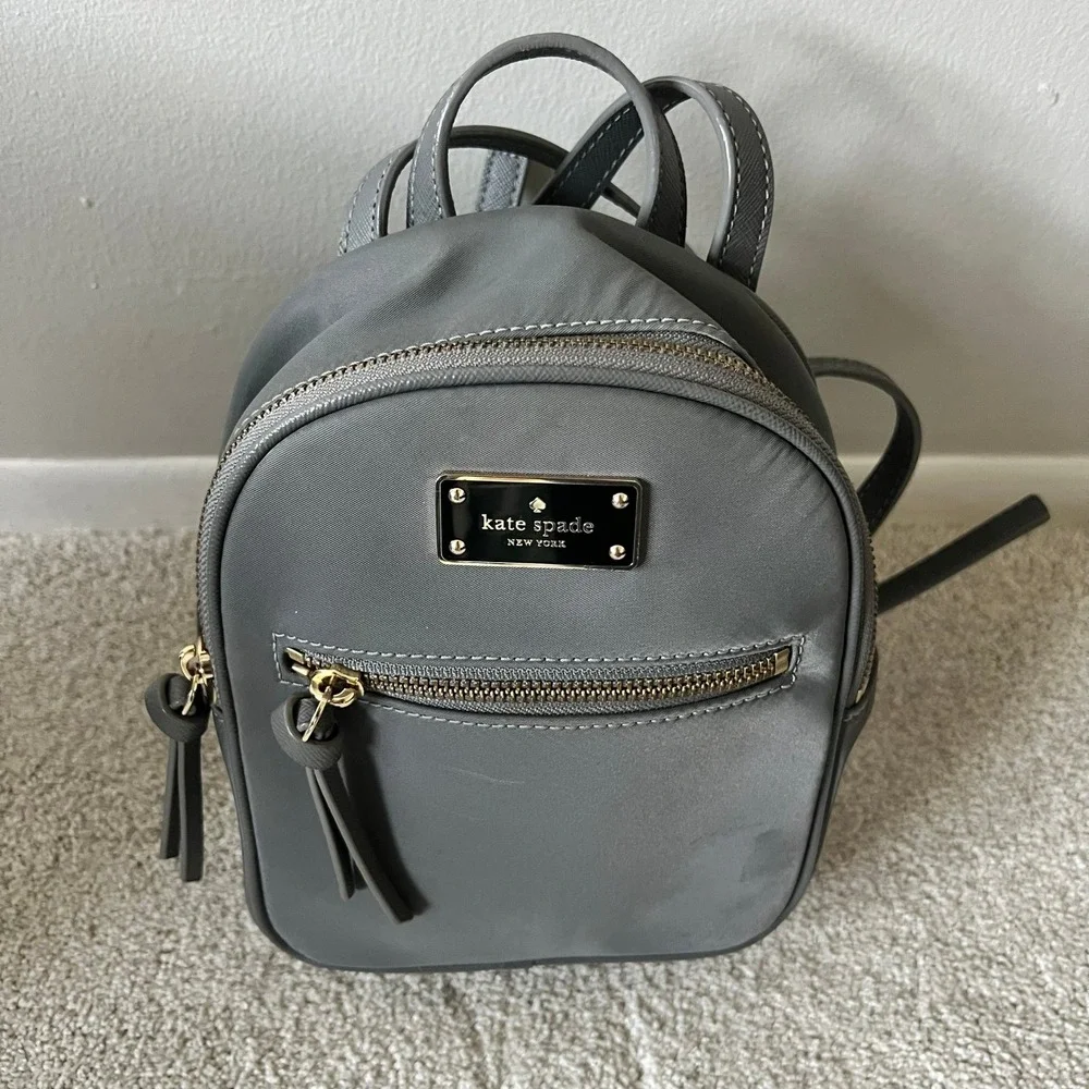 Kate Spade New York Gray Nylon Mini Backpack Bag Travel Purse